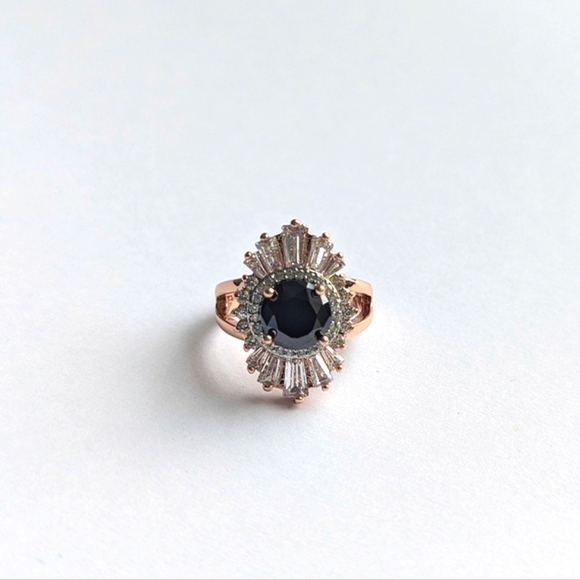 Henri Bendel Onyx Style Sunburst Halo CZ Baguette Art Deco Rose Gold Ring- sz 6½ - Picture 3 of 9
